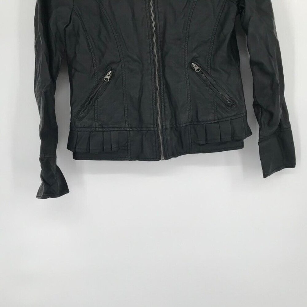 Sebby Girls size large (12-14) faux Jacket black lined ruffle pockets zip - Picture 3 of 9